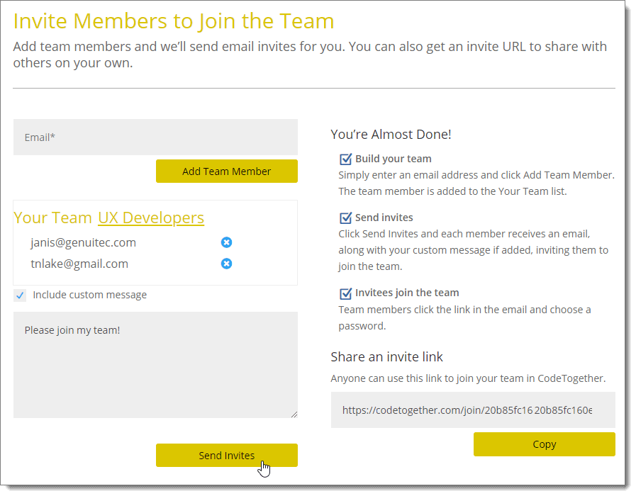 Inviting a team member