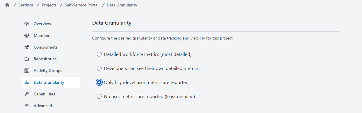Project Settings: Data Granularity