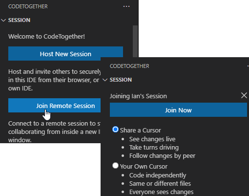Joining a session in VS Code